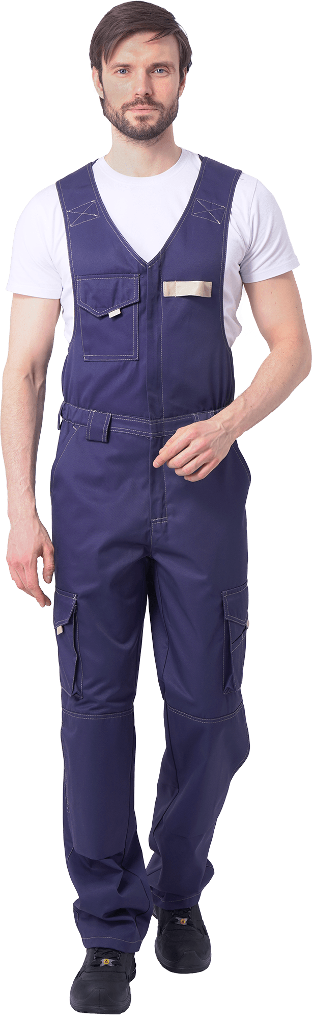 Костюм мужской ДОКЕР от механических воздействий и ОПЗ (куртка, полукомбинезон), темно-синий/бежевый Кос 572