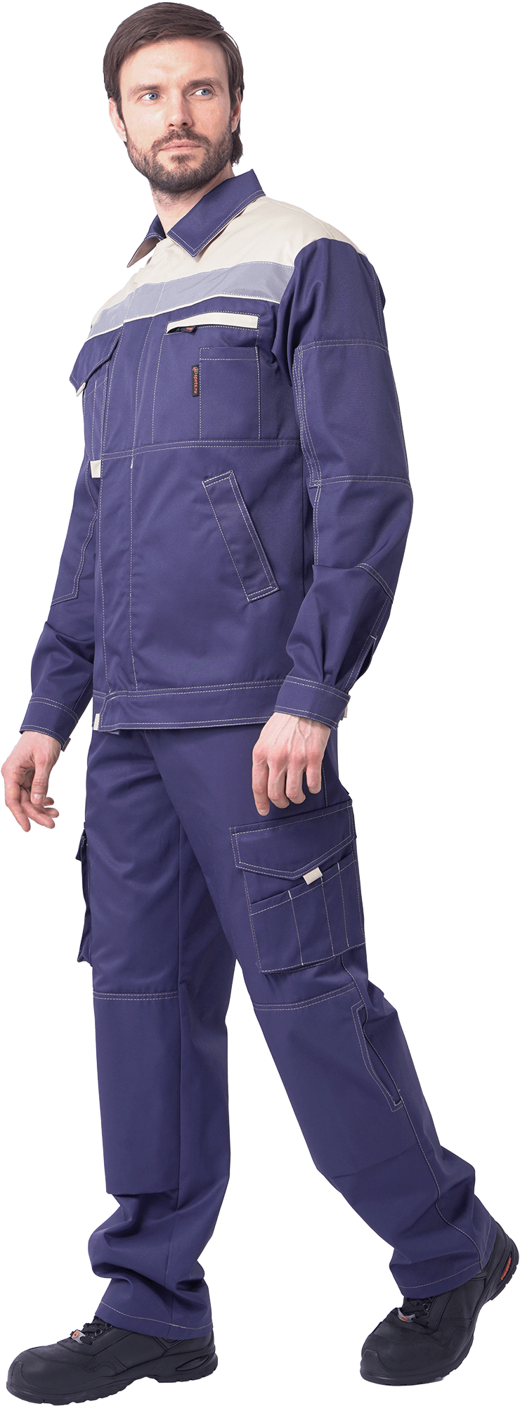 Костюм мужской ДОКЕР от механических воздействий и ОПЗ (куртка, полукомбинезон), темно-синий/бежевый Кос 572