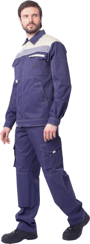 Костюм мужской ДОКЕР от механических воздействий и ОПЗ (куртка, полукомбинезон), темно-синий/бежевый Кос 572