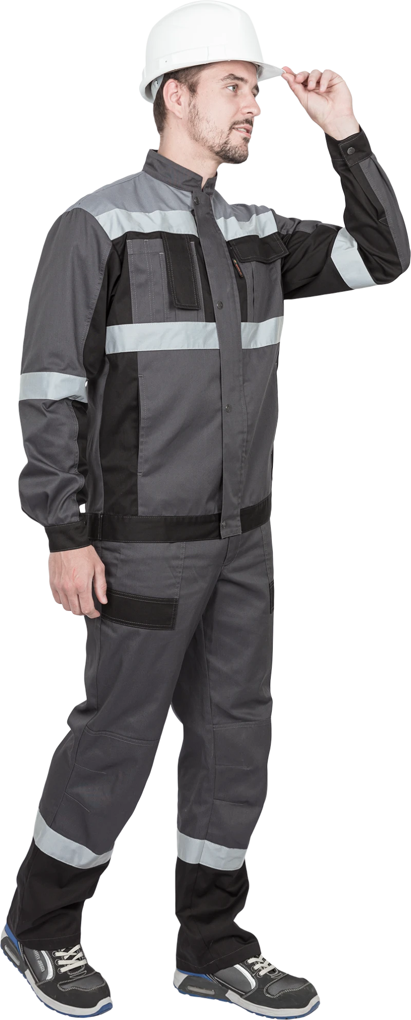Костюм мужской ГРАНИТ НЕО от механических воздействий и ОПЗ (куртка, полукомбинезон), серый/черный Кос 460.1