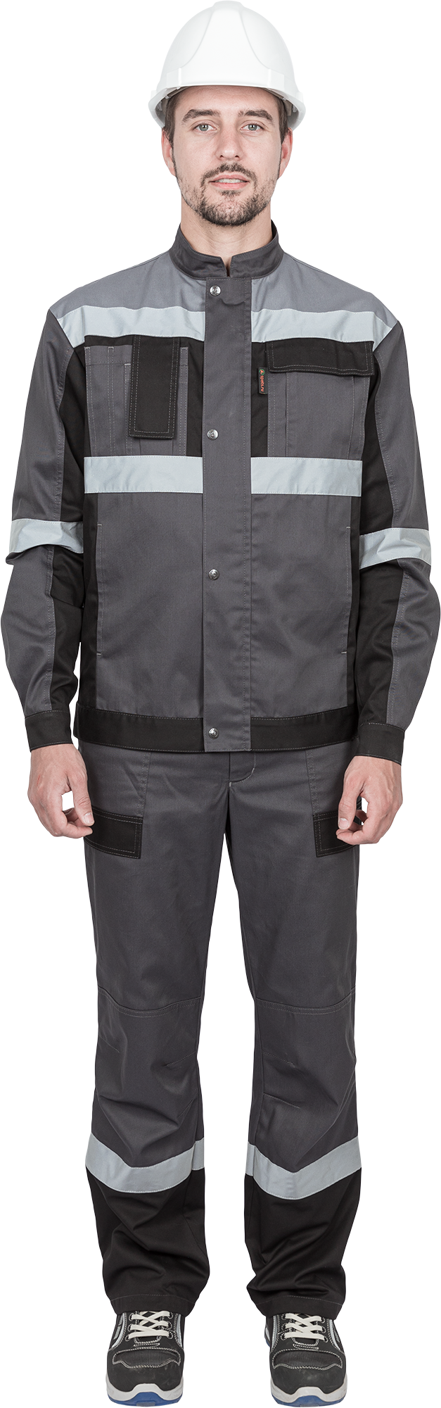 Костюм мужской ГРАНИТ НЕО от механических воздействий и ОПЗ (куртка, полукомбинезон), серый/черный Кос 460.1