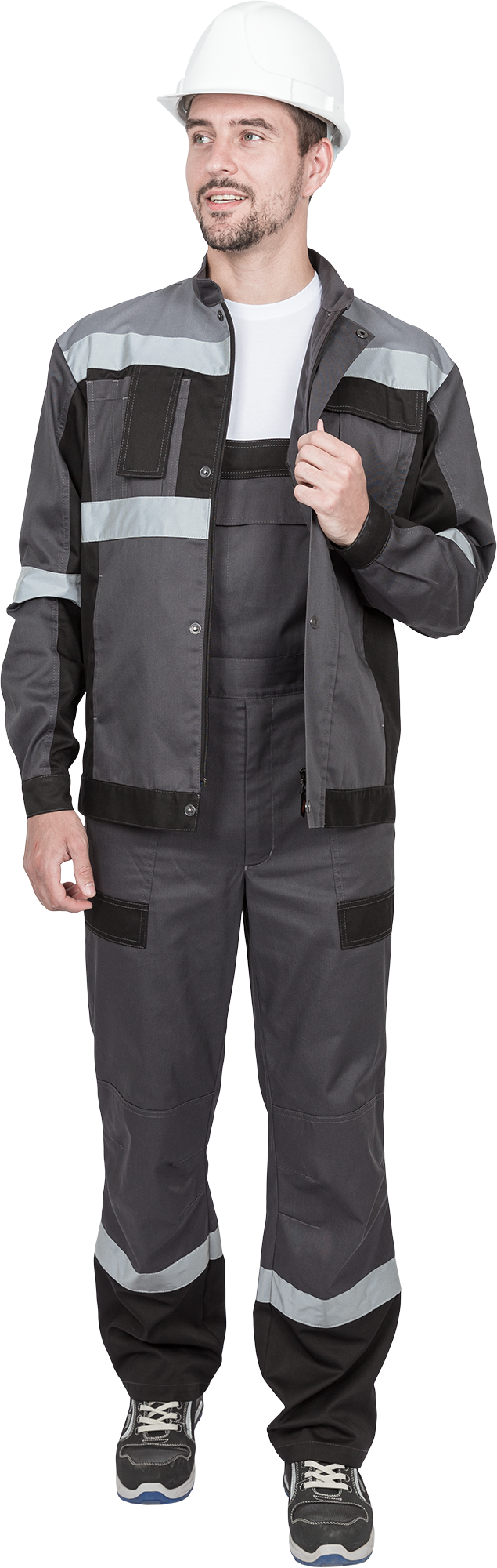 Костюм мужской ГРАНИТ НЕО от механических воздействий и ОПЗ (куртка, полукомбинезон), серый/черный Кос 460.1