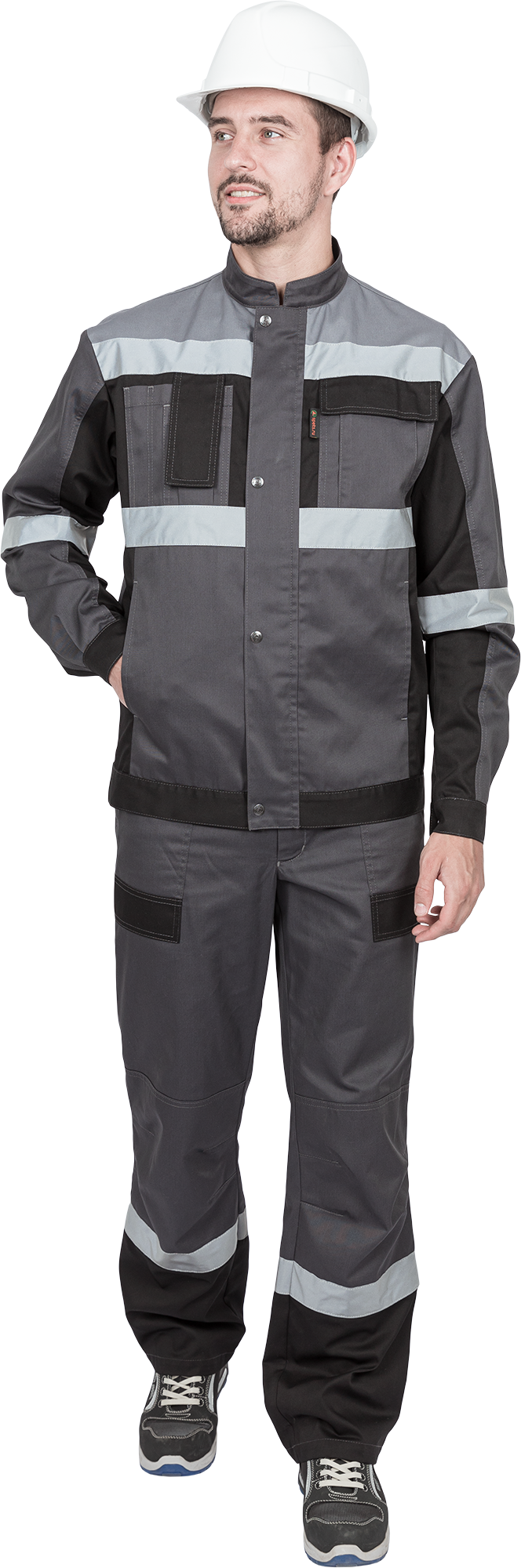 Костюм мужской ГРАНИТ НЕО от механических воздействий и ОПЗ (куртка, полукомбинезон), серый/черный Кос 460.1