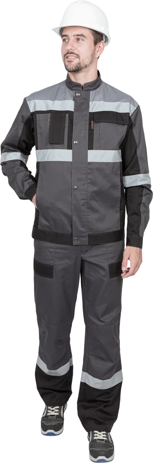 Костюм мужской ГРАНИТ НЕО от механических воздействий и ОПЗ (куртка, полукомбинезон), серый/черный Кос 460.1