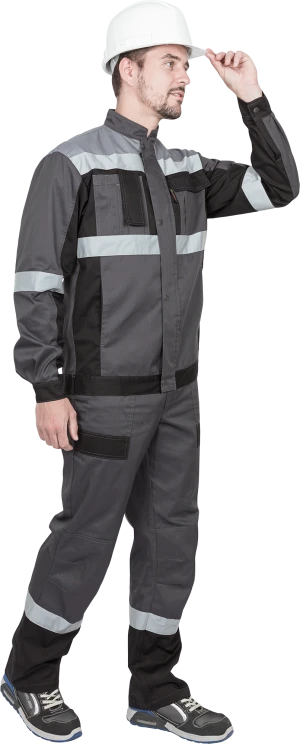 Костюм мужской ГРАНИТ НЕО от механических воздействий и ОПЗ (куртка, полукомбинезон), серый/черный Кос 460.1
