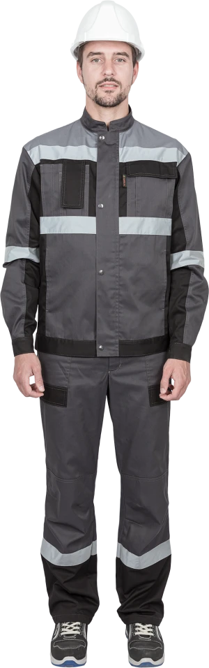 Костюм мужской ГРАНИТ НЕО от механических воздействий и ОПЗ (куртка, полукомбинезон), серый/черный Кос 460.1