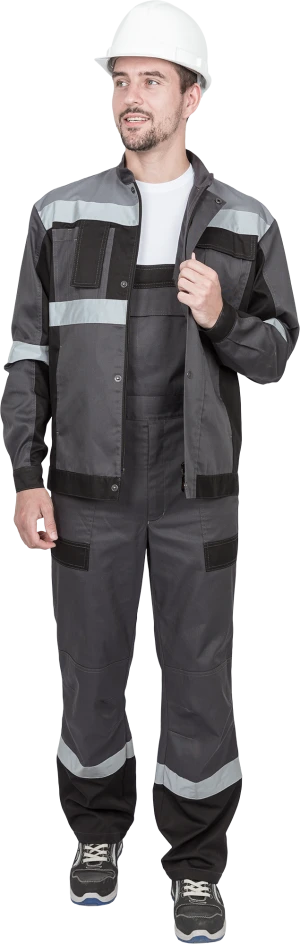 Костюм мужской ГРАНИТ НЕО от механических воздействий и ОПЗ (куртка, полукомбинезон), серый/черный Кос 460.1