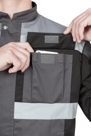 Костюм мужской ГРАНИТ НЕО от механических воздействий и ОПЗ (куртка, полукомбинезон), серый/черный Кос 460.1