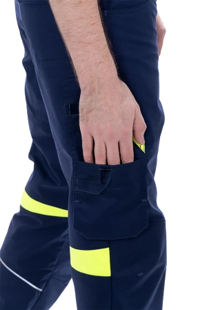 Брюки мужские ACTIVE FLEX / АКТИВ ФЛЕКС для защиты от механических воздействий и ОПЗ, т.синий-флуоресцентный желтый