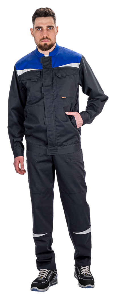 Костюм мужской КМ-10 ЛЮКС АНТИСТАТ летний для защиты от механических воздействий, статического электричества и ОПЗ (куртка, полукомбинезон), т.синий-василек
