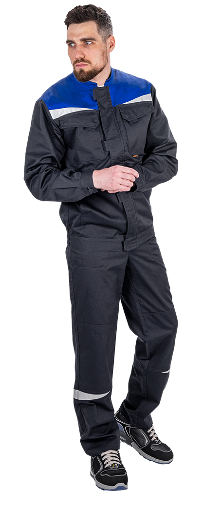 Костюм мужской КМ-10 ЛЮКС АНТИСТАТ летний для защиты от механических воздействий, статического электричества и ОПЗ (куртка, полукомбинезон), т.синий-василек