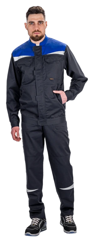 Костюм мужской КМ-10 ЛЮКС АНТИСТАТ летний для защиты от механических воздействий, статического электричества и ОПЗ (куртка, полукомбинезон), т.синий-василек