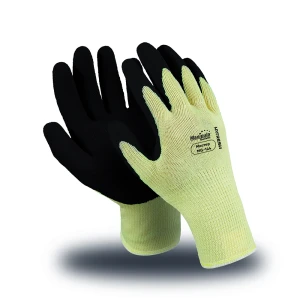 Перчатки МАСТЕР (MG-144), полиэфир, латекс частичный, оверлок, цвет желто-черный (РФ)