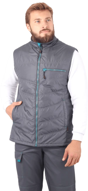 Жилет мужской ГАЛАКТИКА утепленный, серый/бирюза Жил 653