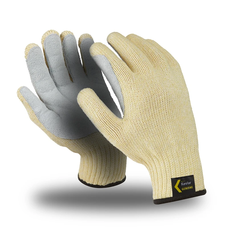 Перчатки АРАМАКС СПЛИТ (TG-694), Kevlar®, спилок на ладони, до 250°С, оверлок, цвет желто-черный Пер 674