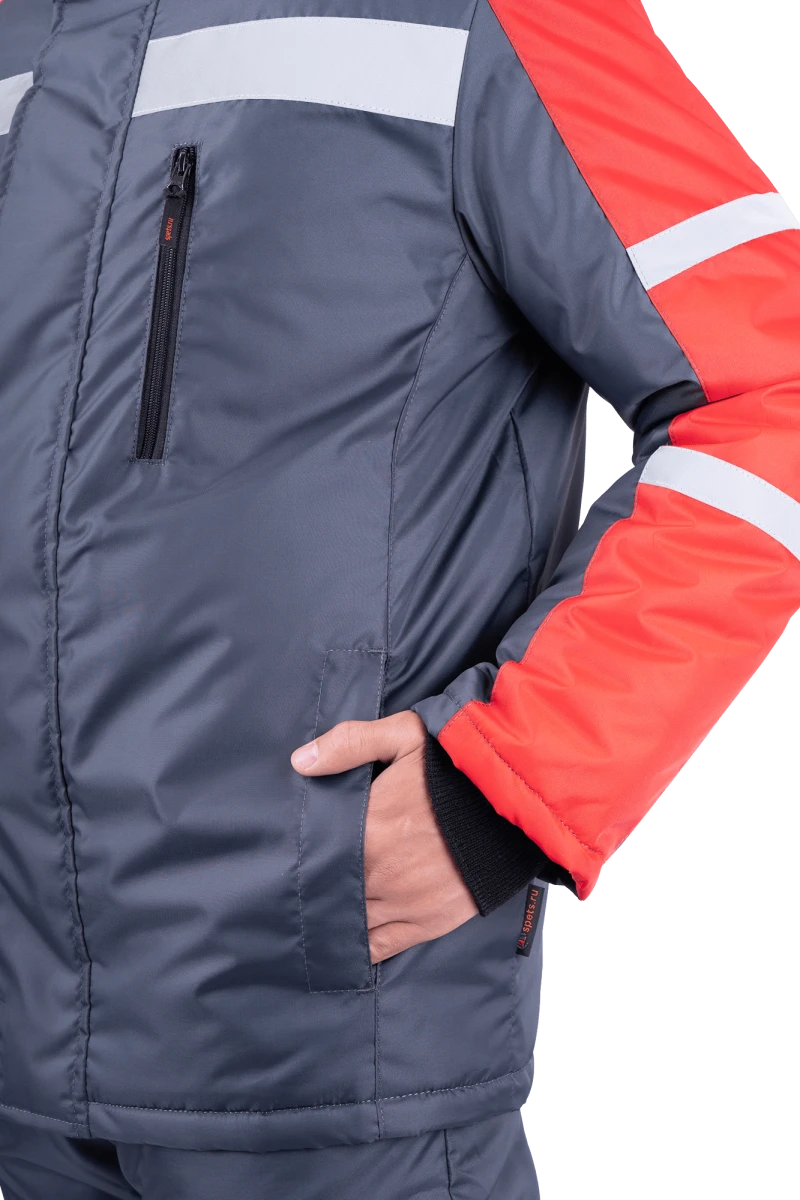 Куртка мужская РОУД от пониженных температур воздуха, механических воздействий и ОПЗ, т.серый-красный Кур 202