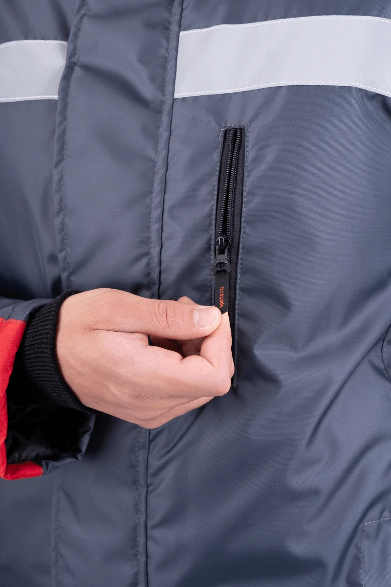 Куртка мужская РОУД от пониженных температур воздуха, механических воздействий и ОПЗ, т.серый-красный Кур 202