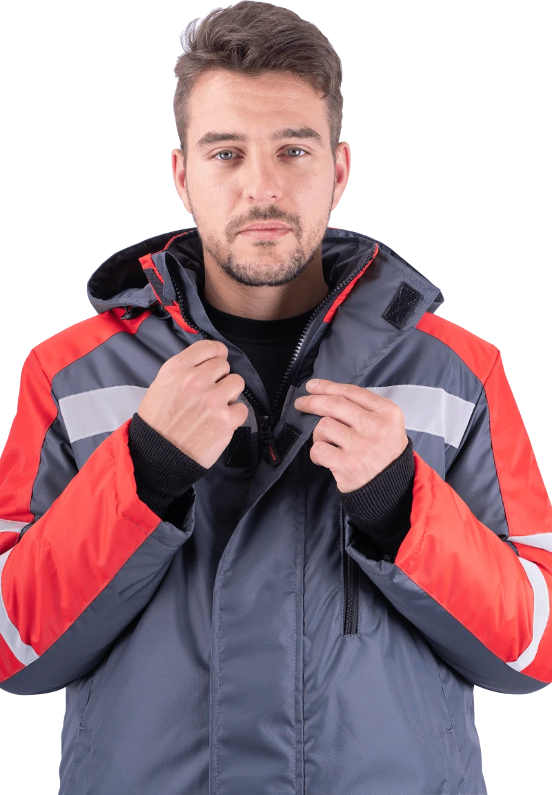 Куртка мужская РОУД от пониженных температур воздуха, механических воздействий и ОПЗ, т.серый-красный Кур 202