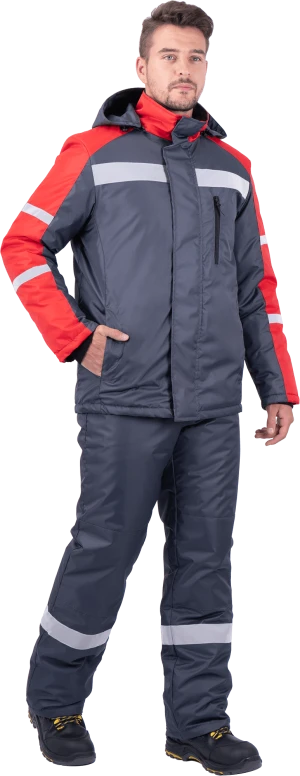 Куртка мужская РОУД от пониженных температур воздуха, механических воздействий и ОПЗ, т.серый-красный Кур 202