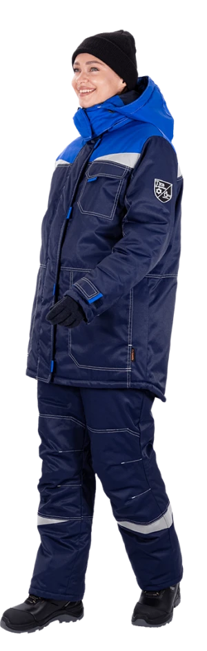 Костюм женский КМ-10 ЛЮКС от пониженных температур воздуха и ветра, механических воздействий и ОПЗ (куртка, брюки), синий/василек