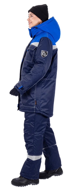 Костюм женский КМ-10 ЛЮКС от пониженных температур воздуха и ветра, механических воздействий и ОПЗ (куртка, брюки), синий/василек
