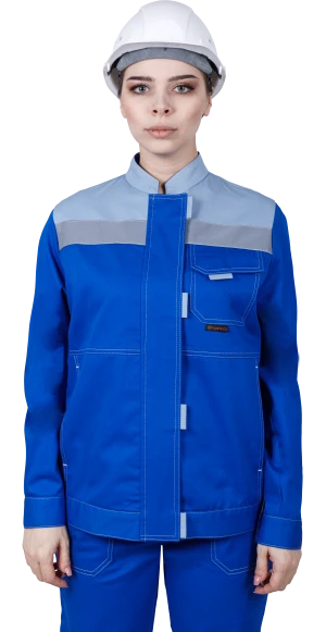 Костюм женский РАЦИОНАЛИЗАТОР от механических воздействий и ОПЗ (куртка, брюки), цвет василёк/серый Кос 795
