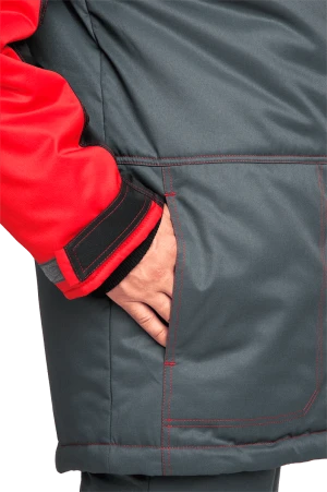 Костюм мужской КМ-10 ЛЮКС от пониженных температур воздуха, механических воздействий и ОПЗ, серый/чёрный/красный Кос 465