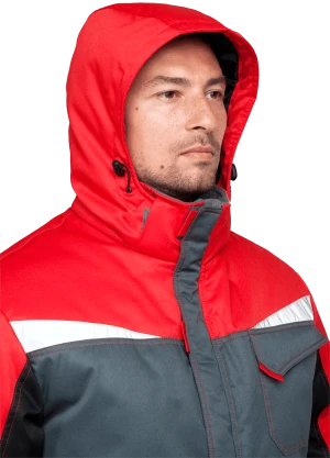 Костюм мужской КМ-10 ЛЮКС от пониженных температур воздуха, механических воздействий и ОПЗ, серый/чёрный/красный Кос 465